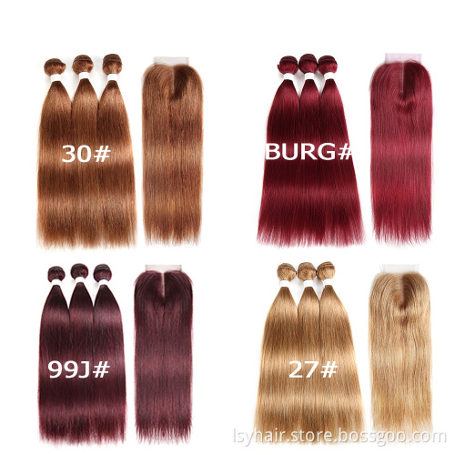 Colored 30 Honey Blonde Bundles With Closure Peruvian Straight Human Hair 3 Bundles With Closure  Remy Hair No Shedding